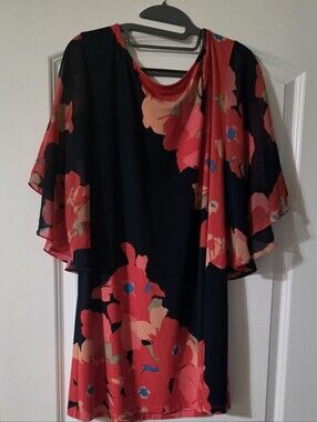 Style & Co. Navy Floral Print Tunic with Coral & Red Accents